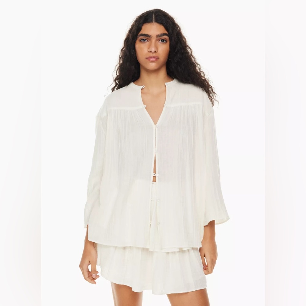 Little Moon Cream Button-Front Peasant Blouse